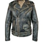 Distressed Biker style jacket with belt