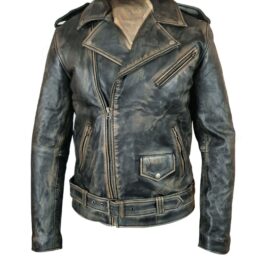 Distressed Biker style jacket with belt