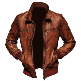 Rust Leather Jacket with ribbed cuffs