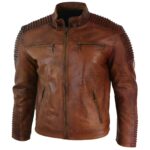 Racer distressed Moto Jacket With Piping