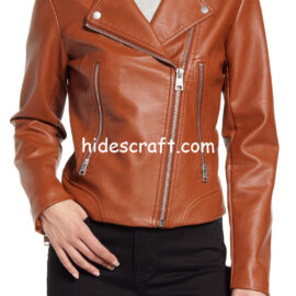 Cognac Leather Moto Jacket