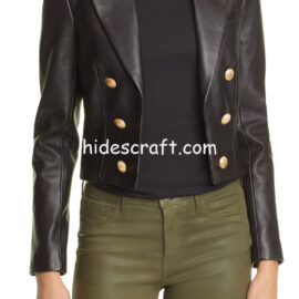 Classic Button Leather Blazer