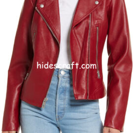 Women’s Deep Red Leather Moto Jacket