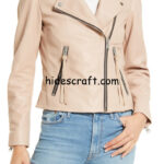 Beige Leather Biker Jacket