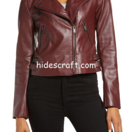 Deep Berry Red Leather Moto Jacket