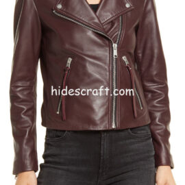 Deep Berry Leather Biker Jacket