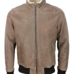 Shearling Suede Leather Jacket with ribbed cuffs