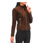 Suede Dark Brown Leather Jacket For Women