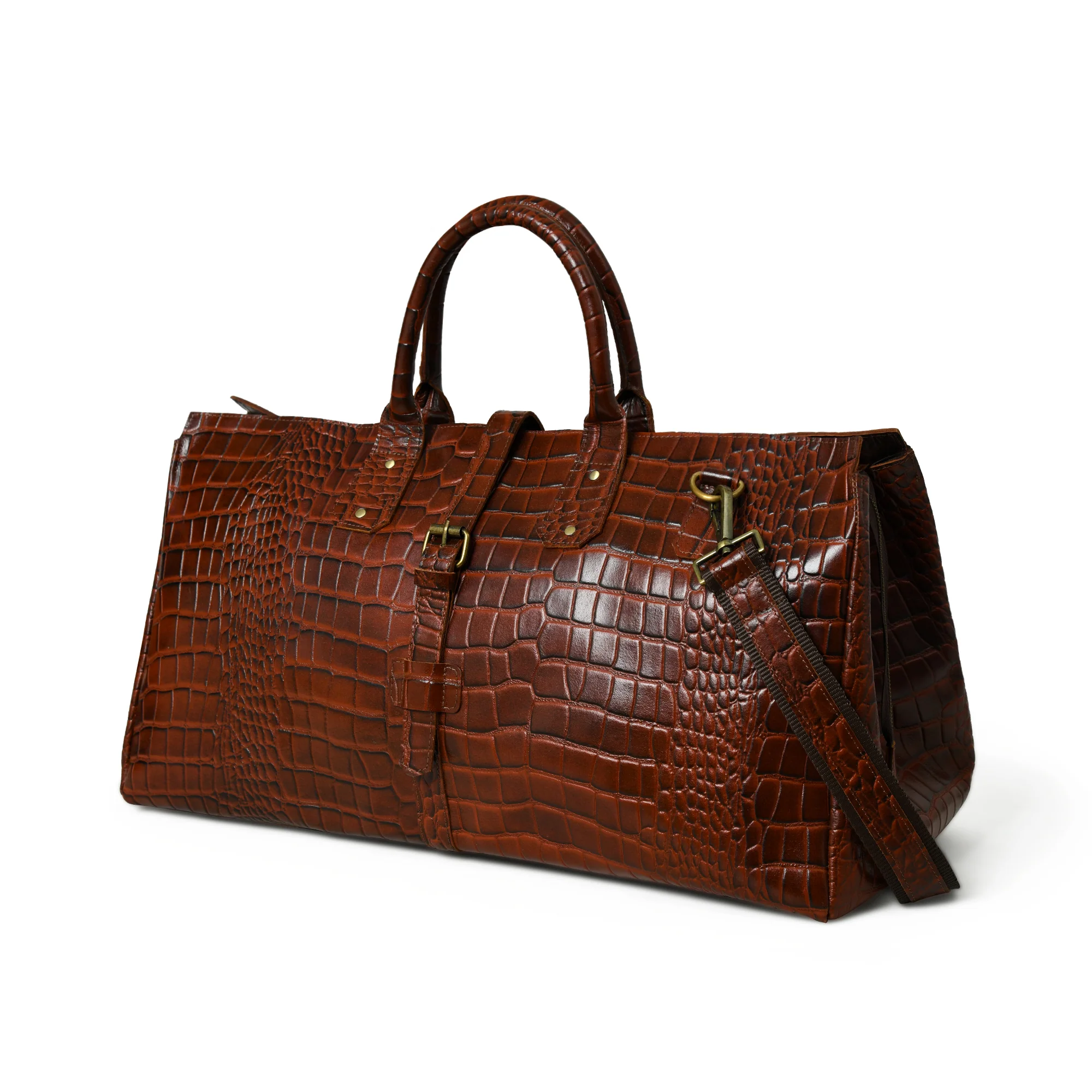 Hides Craft ® - Brown Croco Pattern Duffle Bag - Image 4