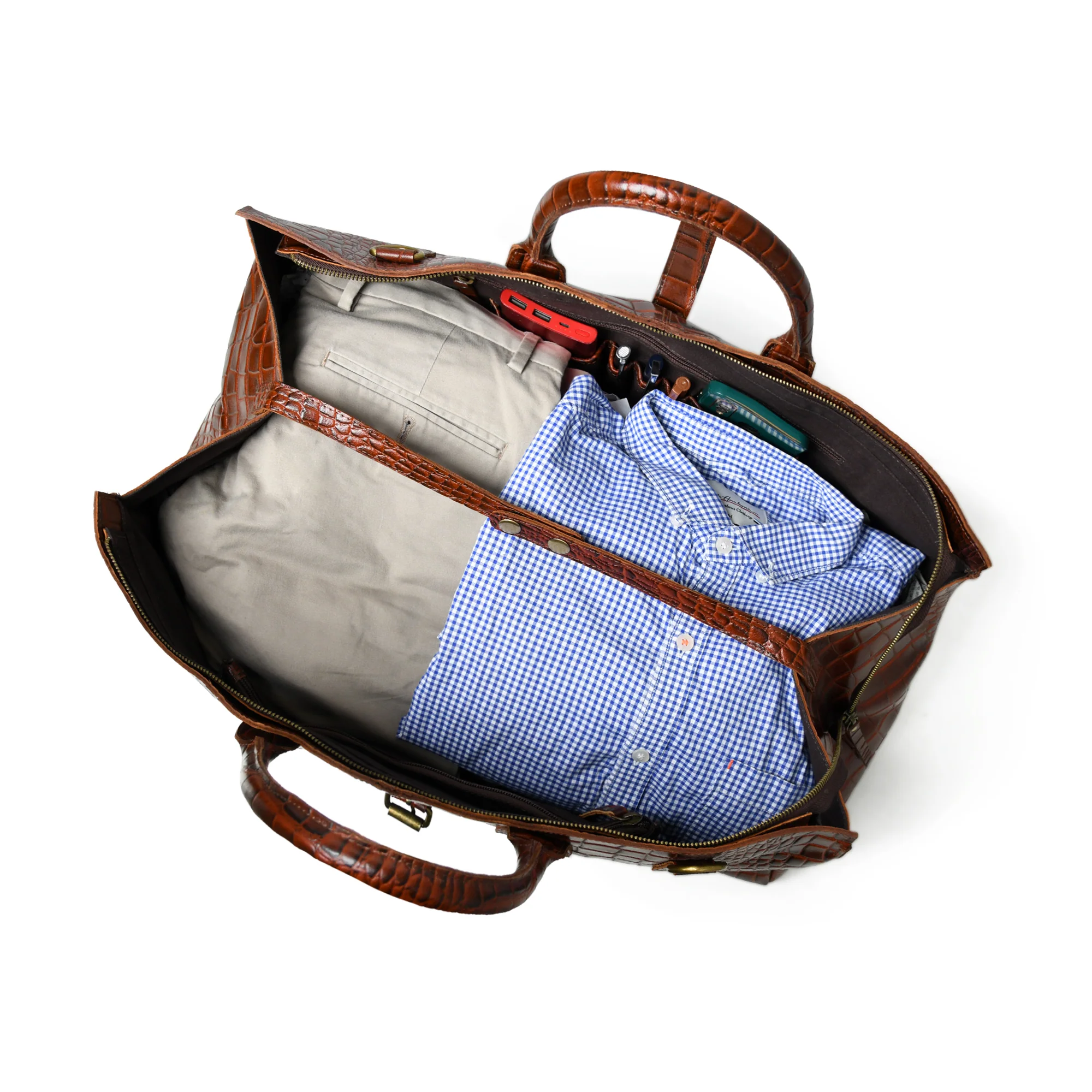 Hides Craft ® - Brown Croco Pattern Duffle Bag - Image 3