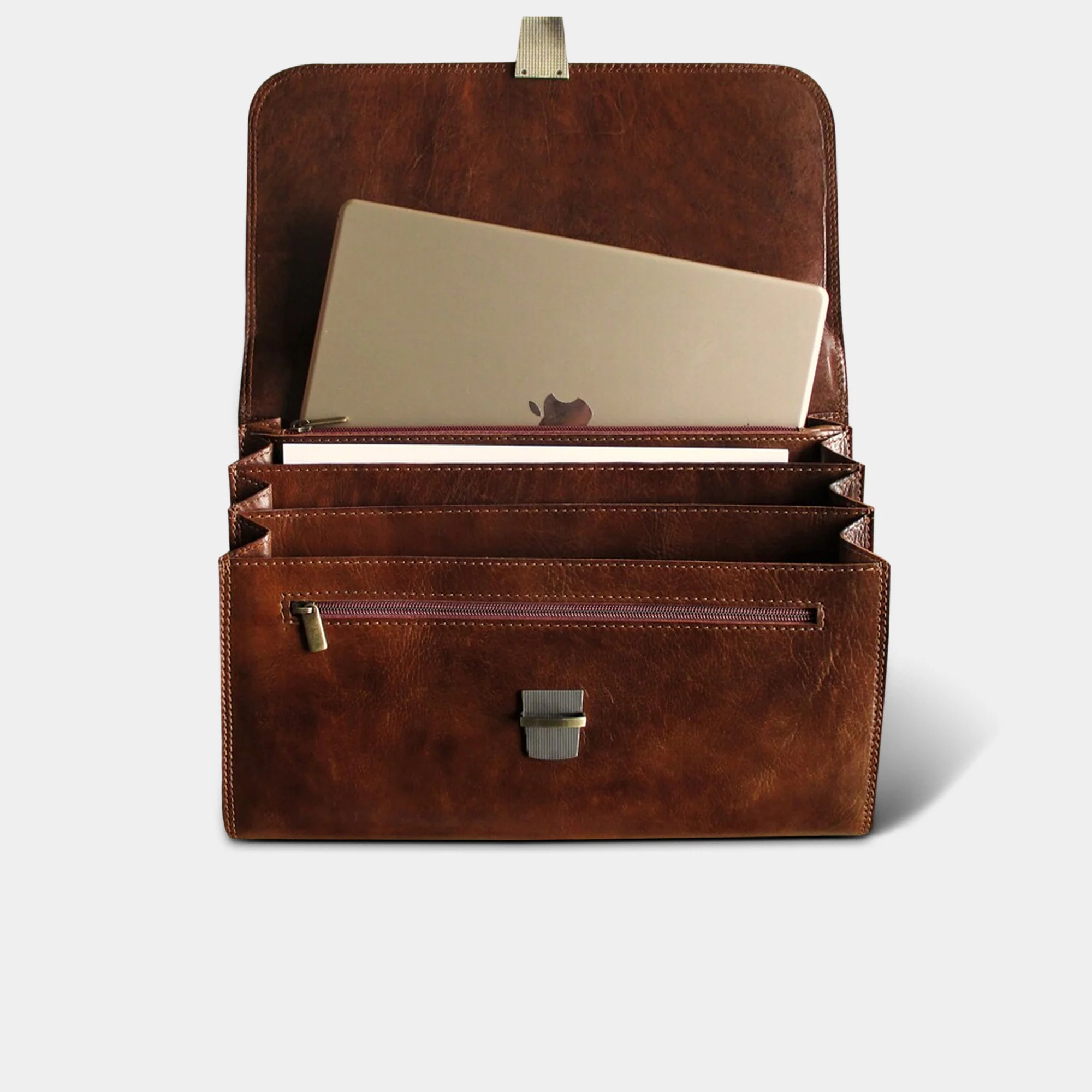 Hides Craft® - Stanford Leather MacBook Briefcase - Brown - Image 3