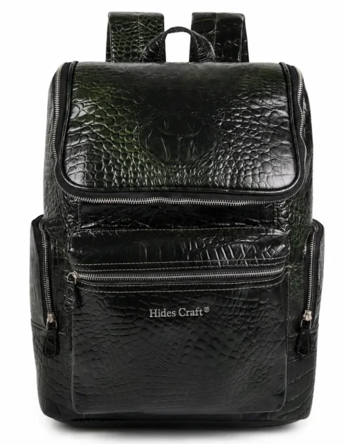 Hides Craft® - Regal Crocodile Texture Leather Backpack - Dark Green