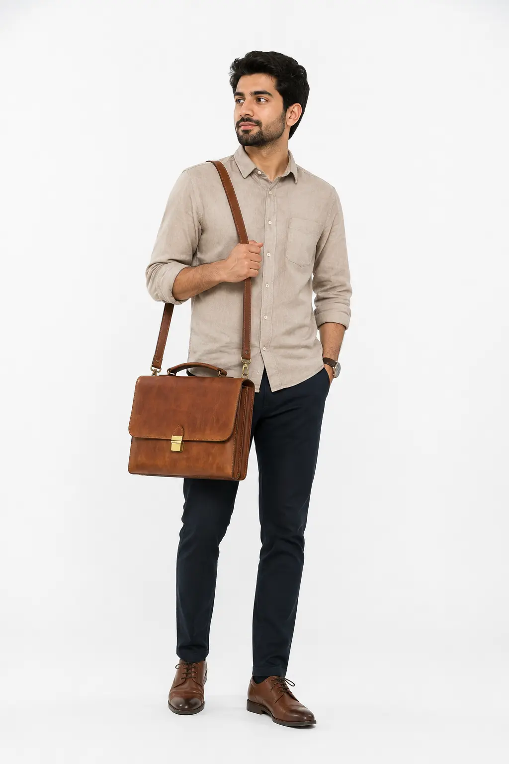 Hides Craft® - Stanford Leather MacBook Briefcase - Brown - Image 4
